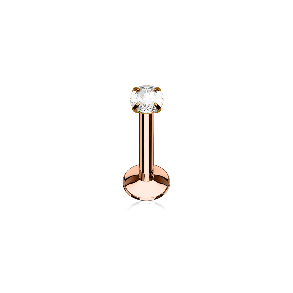 Rose Gold Internally Threaded Prong - Set CZ Labret - SkinKandy | Body Jewellery & Piercing Online Australia