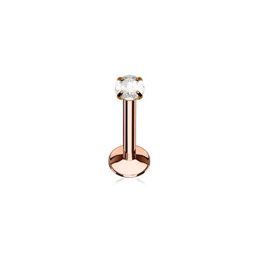 Rose Gold Internally Threaded Prong - Set CZ Labret - SkinKandy | Body Jewellery & Piercing Online Australia