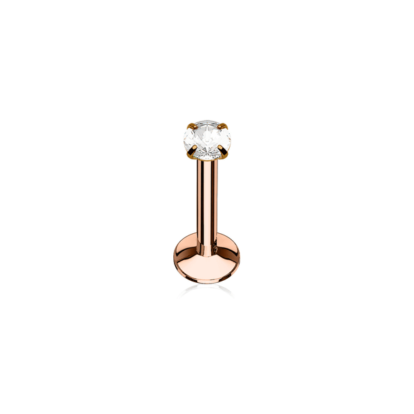 Rose Gold Internally Threaded Prong-Set CZ Labret