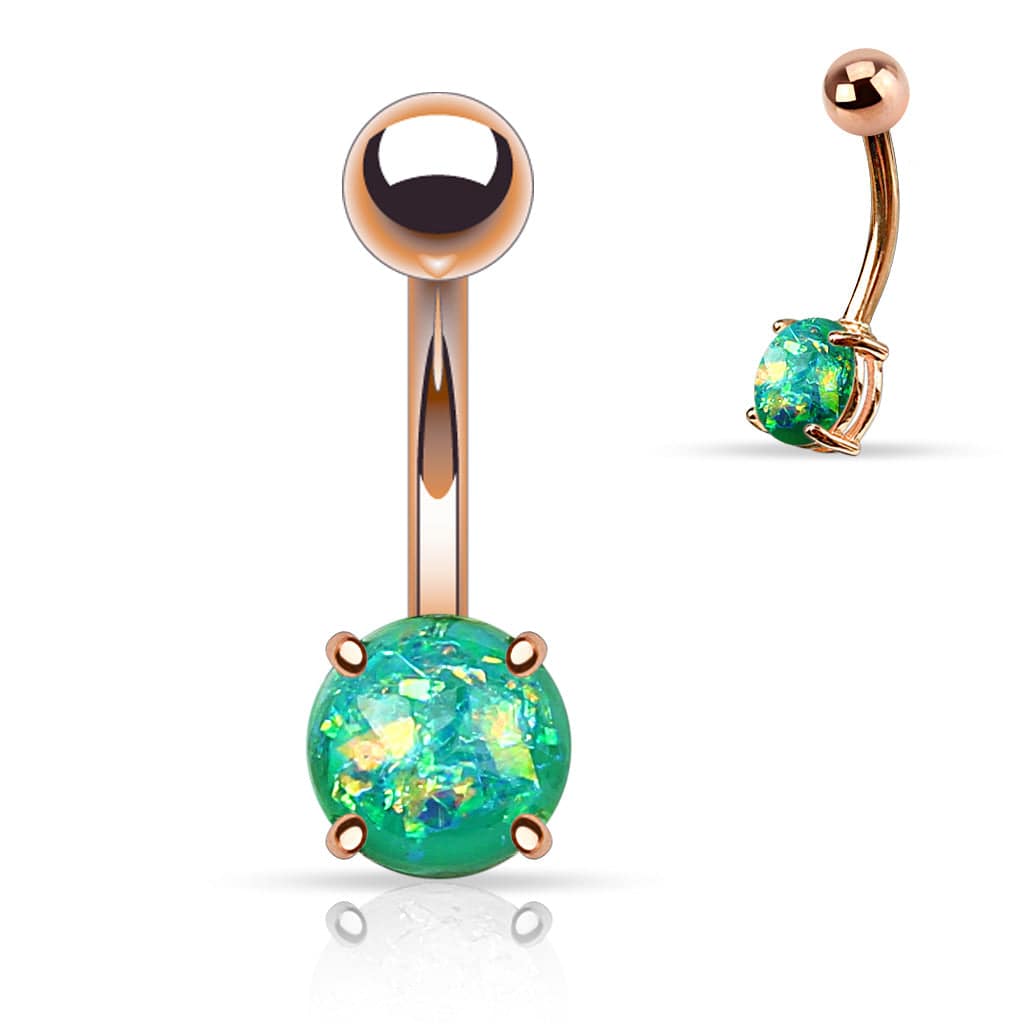 Opal Glitter Rose Gold Belly Bar - SkinKandy | Body Jewellery & Piercing Online Australia