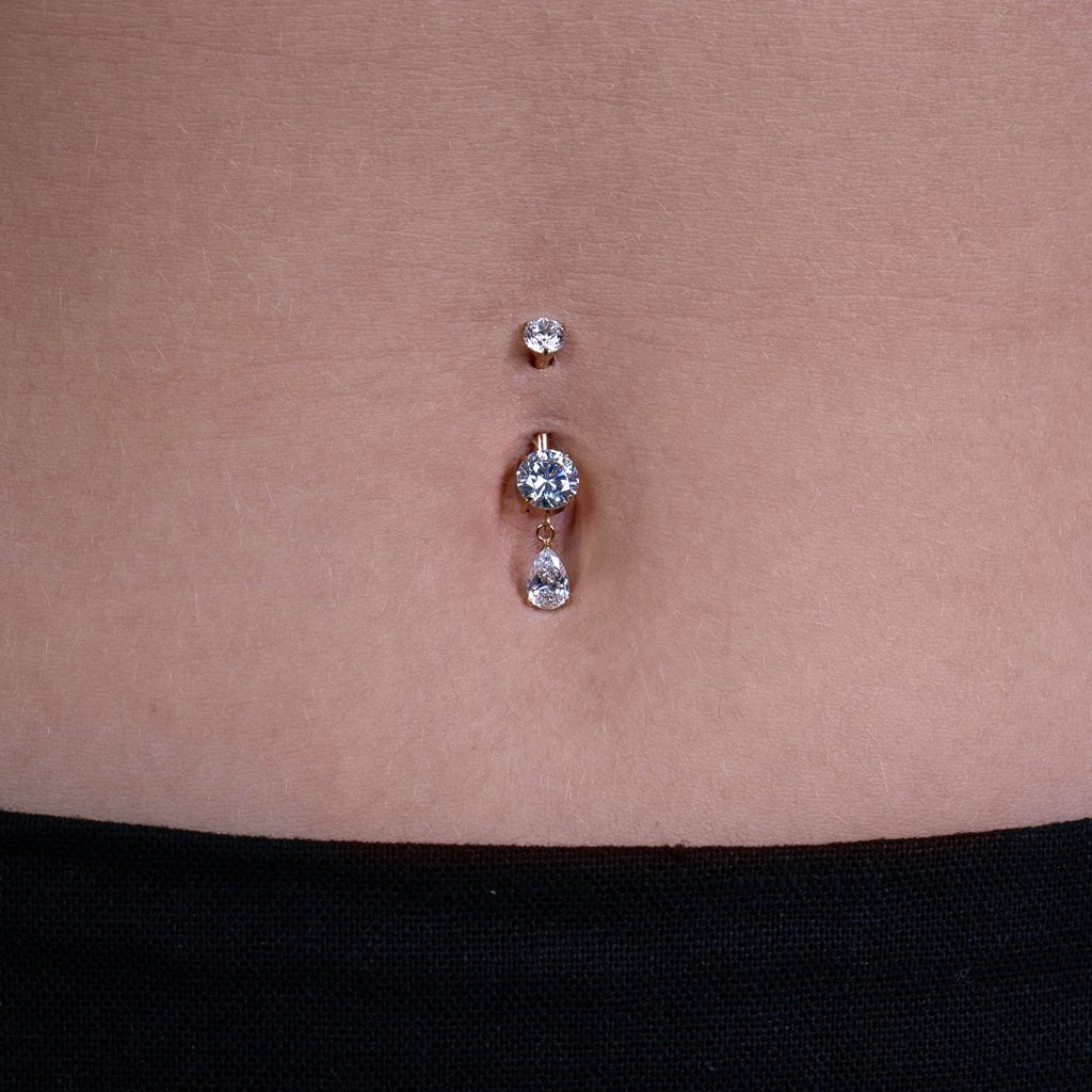 Titanium Internally Threaded Navel Round with Teardrop Cubic Zirconia Dangle - SkinKandy | Body Jewellery & Piercing Online Australia