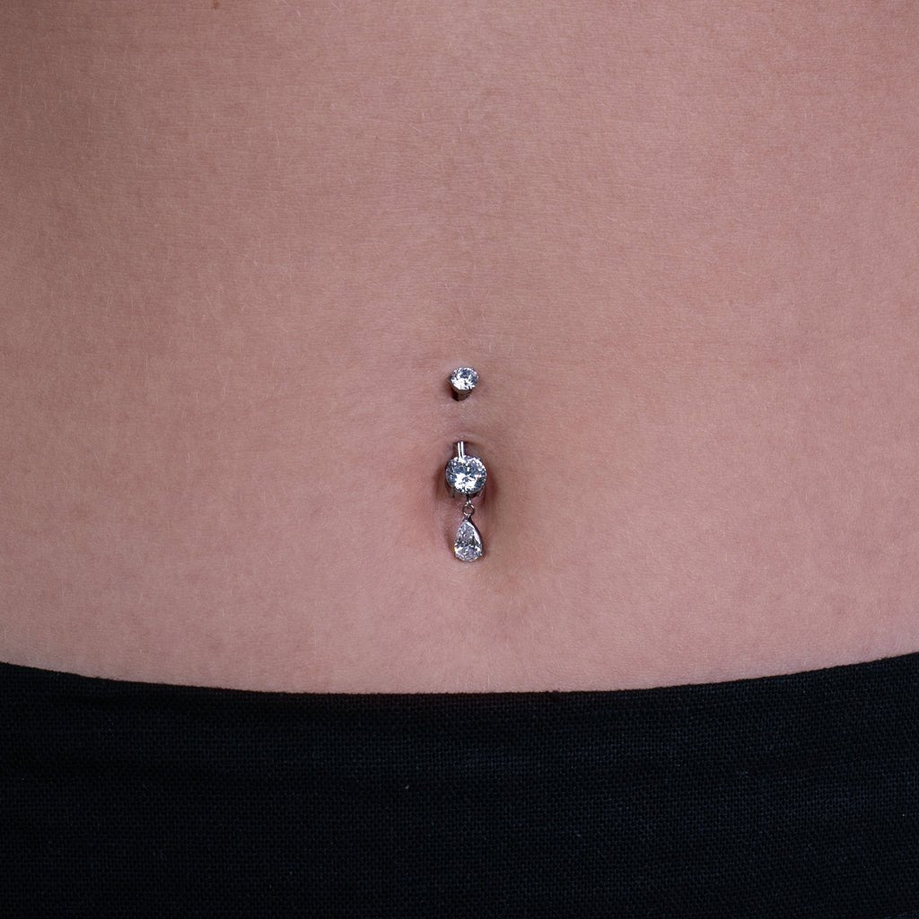Titanium Internally Threaded Navel Round with Teardrop Cubic Zirconia Dangle - SkinKandy | Body Jewellery & Piercing Online Australia