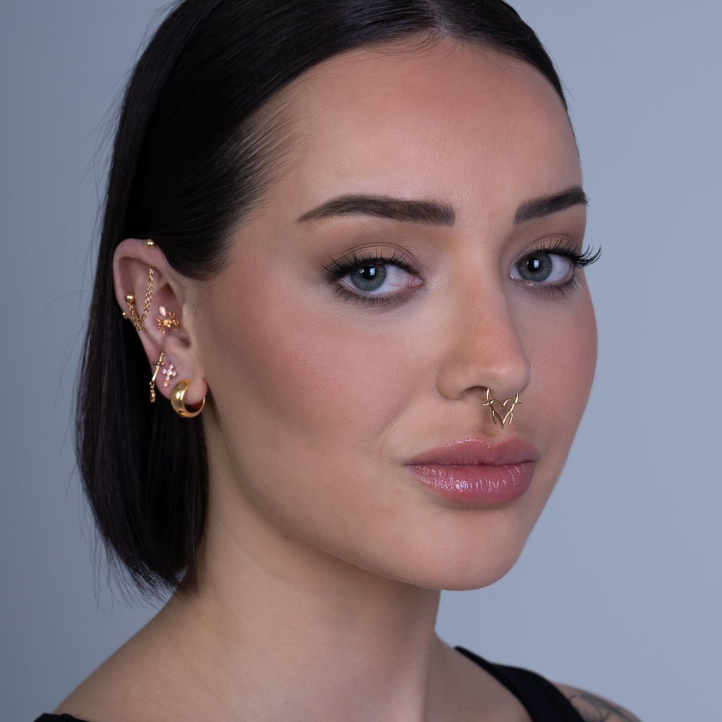316L Stainless Steel Spike Heart Segment Ring 16G 10mm - Gold - SkinKandy | Body Jewellery & Piercing