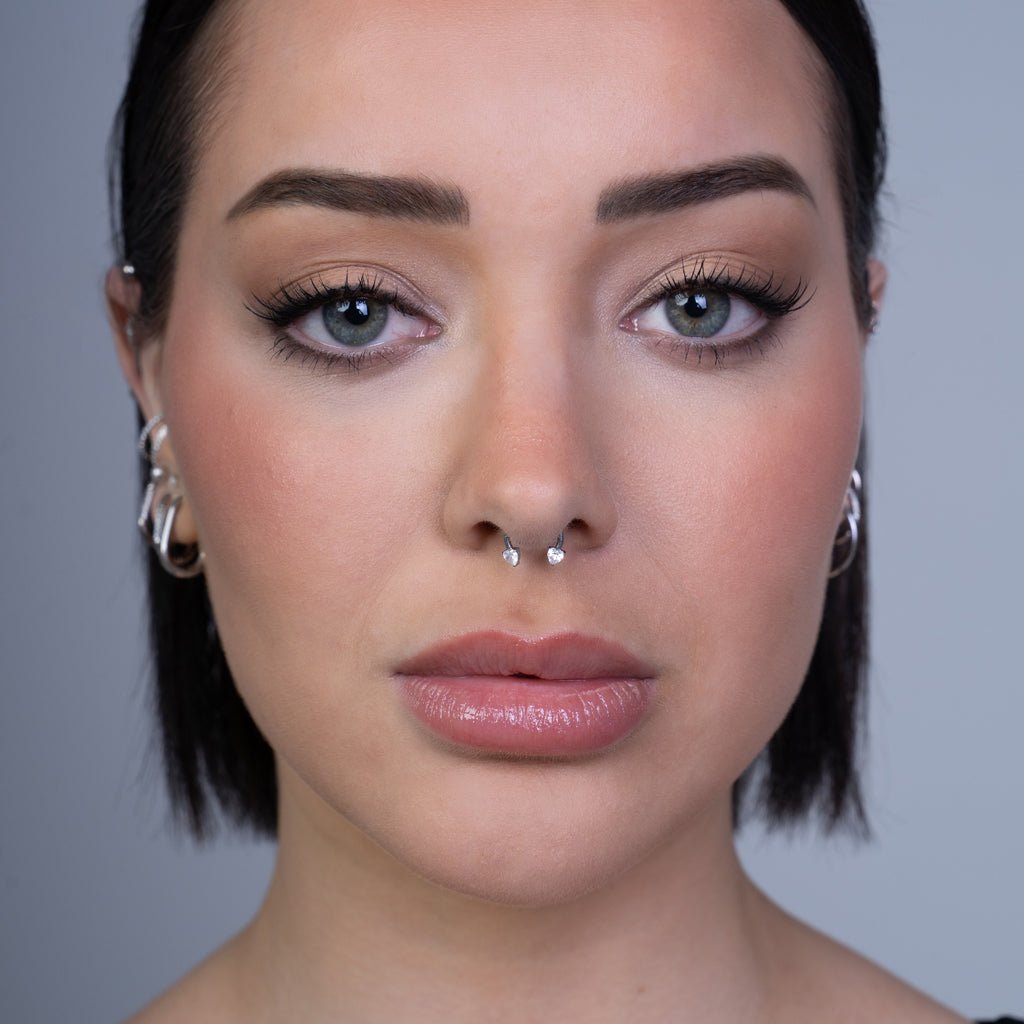 Titanium Internally Threaded Prong Set Front Heart Cubic Zirconia Horseshoe - SkinKandy | Body Jewellery & Piercing Online Australia