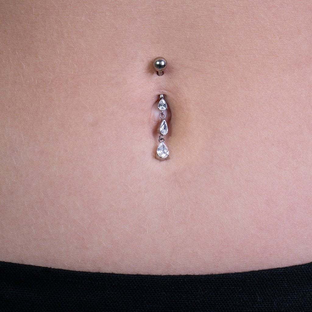 Titanium Internally Threaded Navel 3 Teardrop Cubic Zirconia Dangle - SkinKandy | Body Jewellery & Piercing Online Australia