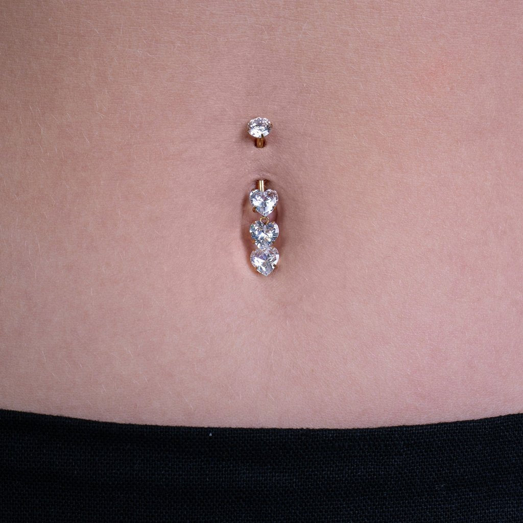 Titanium Internally Threaded Navel 3 Heart Cubic Zirconia Dangle - SkinKandy | Body Jewellery & Piercing Online Australia