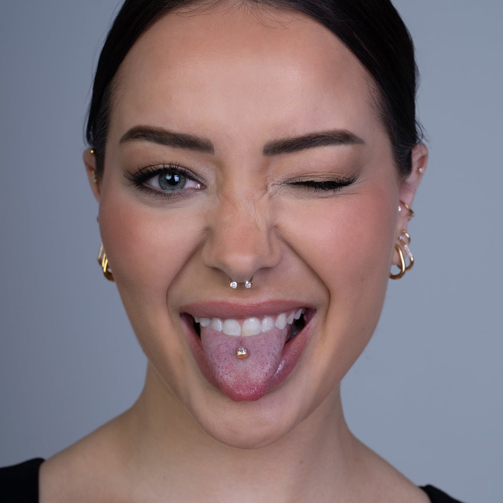 Titanium Internally Threaded Tongue Barbell Heart Cubic Zirconia Top - SkinKandy | Body Jewellery & Piercing Online Australia