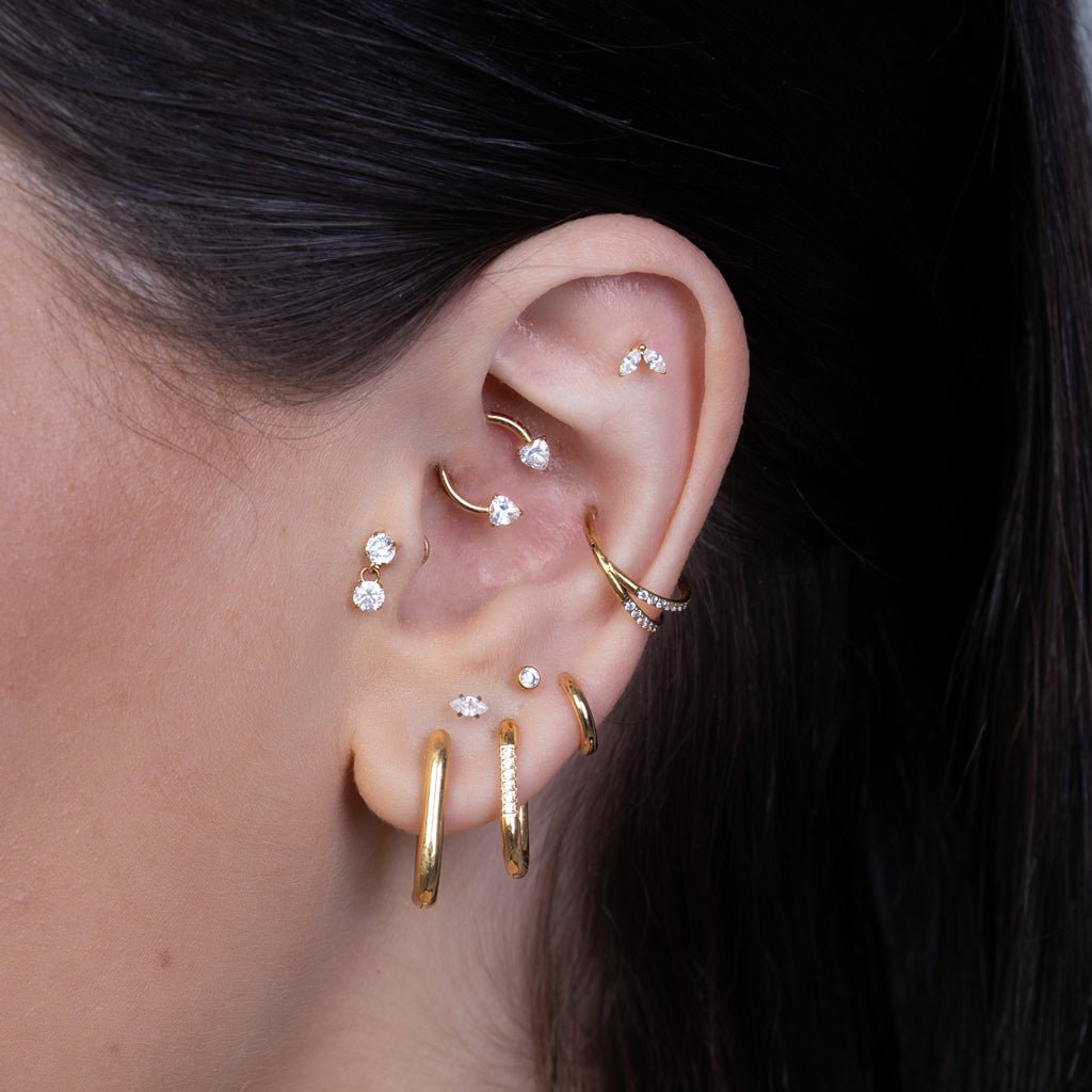 316L Stainless Steel Rectangular Paved Cubic Zirconia Hoop Earring - SkinKandy | Body Jewellery & Piercing Online Australia