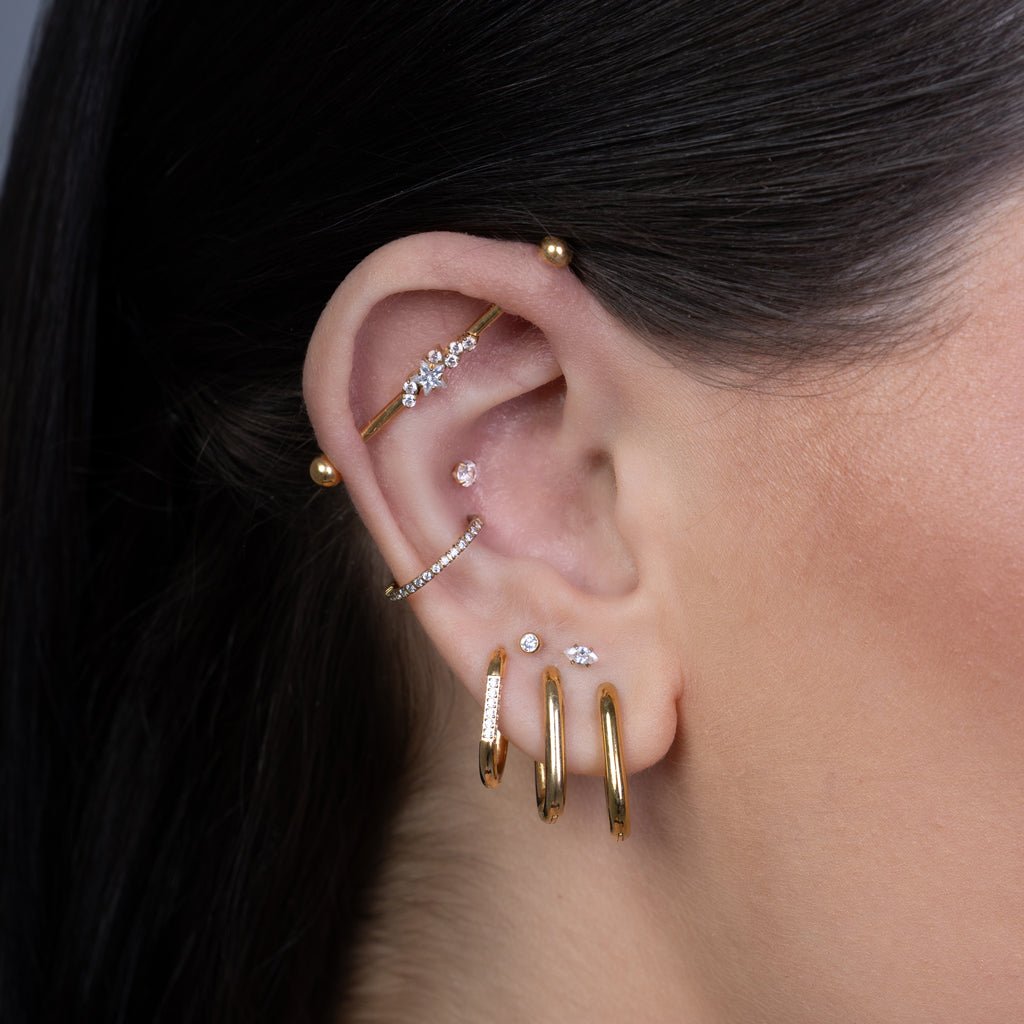 316L Stainless Steel Internally Threaded Starlight Cubic Zirconia Industrial Barbell - SkinKandy | Body Jewellery & Piercing Online Australia