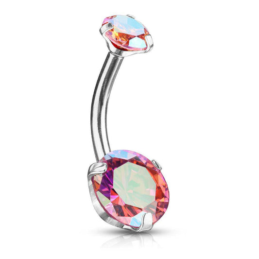 Aurora Borealis Tinted Gem Steel Belly Bar - SkinKandy | Body Jewellery & Piercing Online Australia