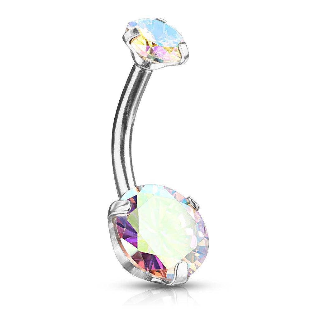 Aurora Borealis Tinted Gem Steel Belly Bar - SkinKandy | Body Jewellery & Piercing Online Australia