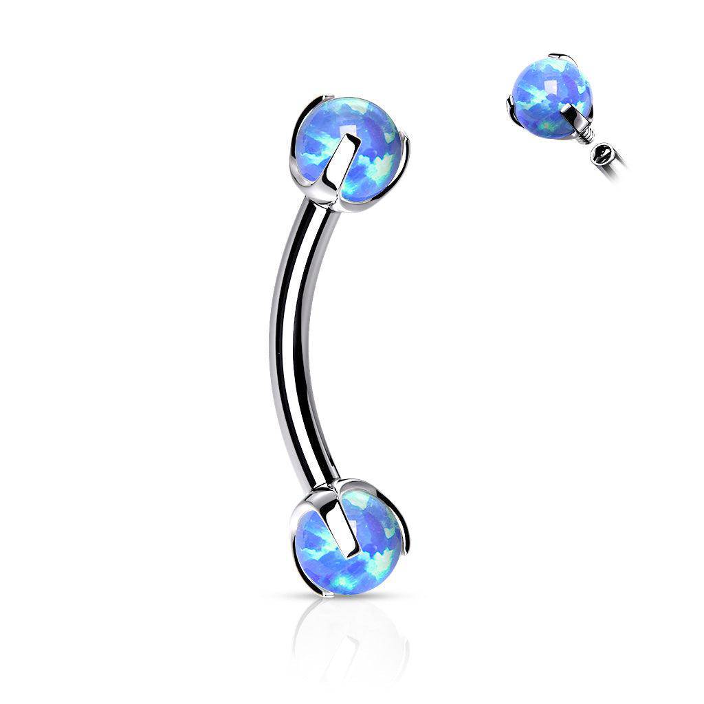 Curved Steel Barbell with Claw Set Opals - SkinKandy | Body Jewellery & Piercing Online Australia