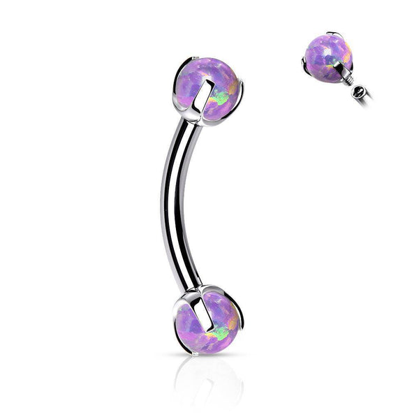 Curved Steel Barbell with Claw Set Opals