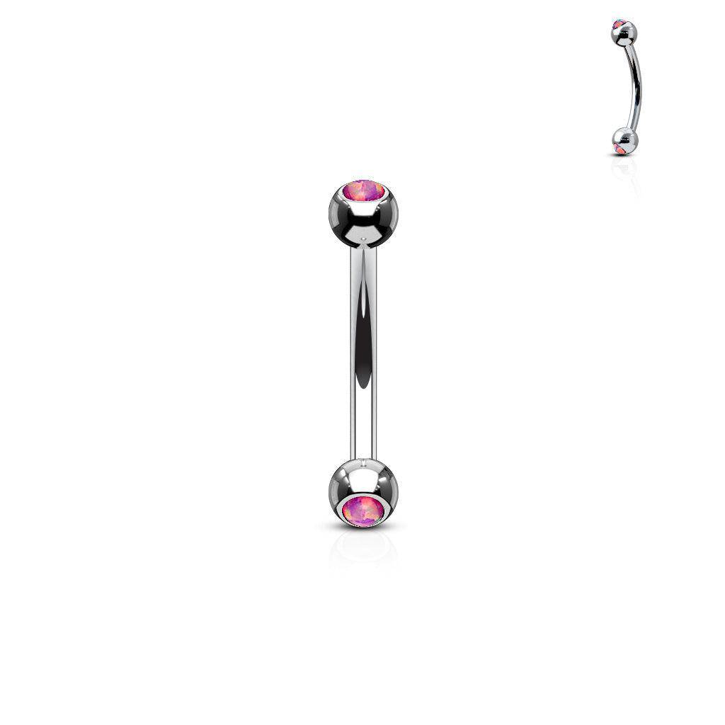 Steel Curved Barbell with Bezel Set Opal Ends - SkinKandy | Body Jewellery & Piercing Online Australia