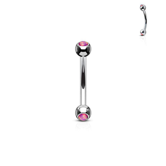 Steel Curved Barbell with Bezel Set Opal Ends - SkinKandy | Body Jewellery & Piercing Online Australia