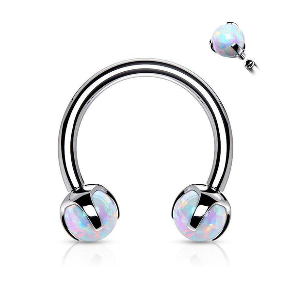 316L Surgical Steel Internally Threaded Horseshoe With Claw-Set Opal Ends