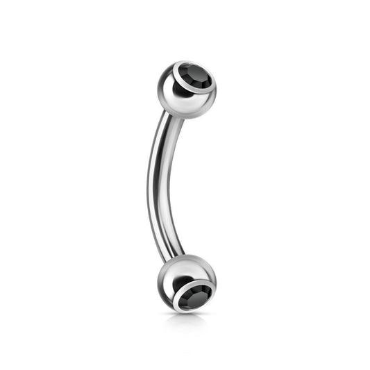 Surgical Steel Curved Barbell with Crystal Ends - SkinKandy | Body Jewellery & Piercing Online Australia