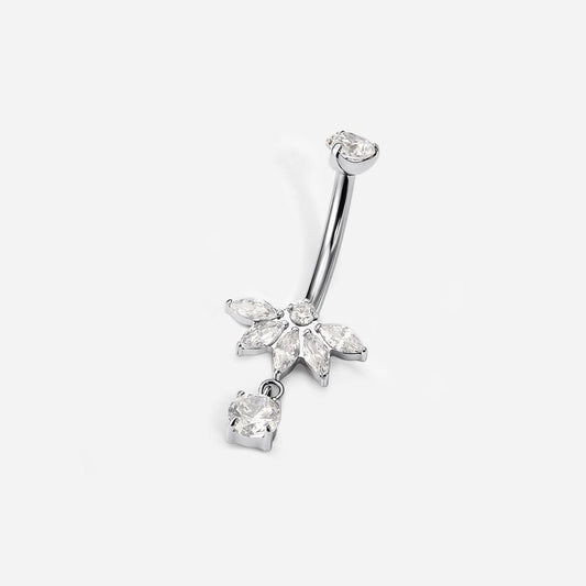 Implant Grade Titanium Marquise Cubic Zirconia Dangle Navel Bar Piercing
