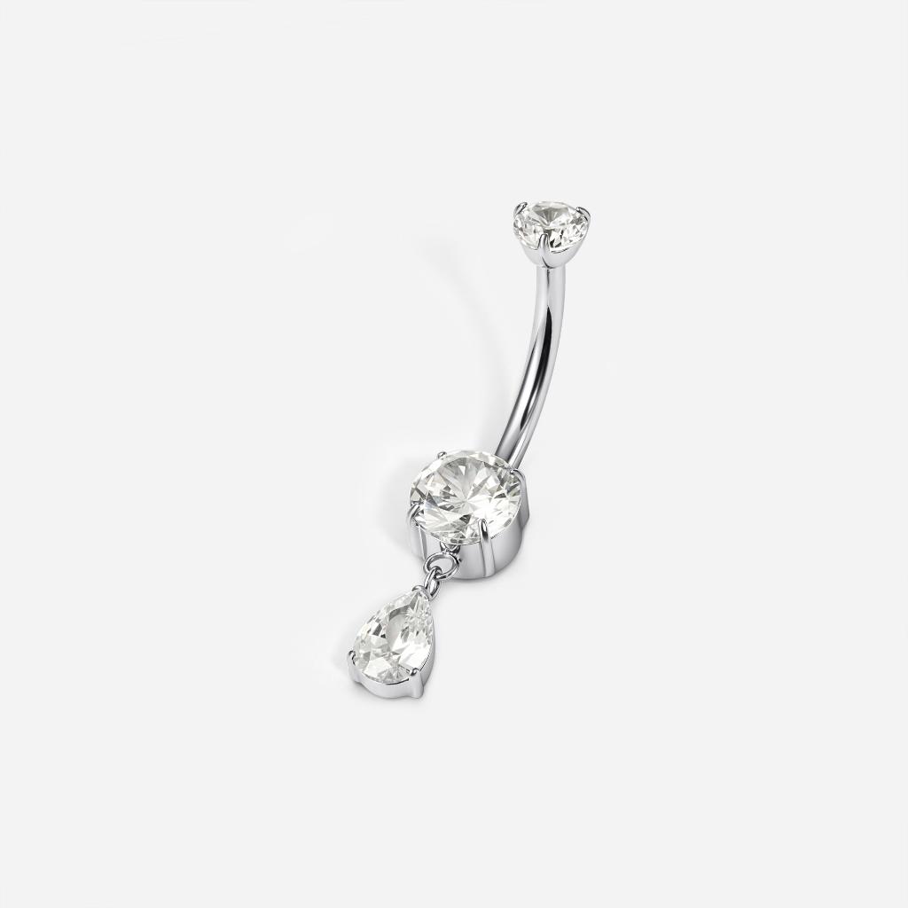 Implant Grade Titanium Round Cubic Zirconia Dangle Navel Bar