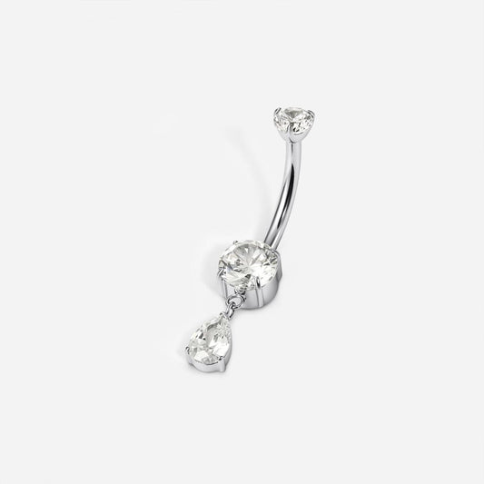 Implant Grade Titanium Round Cubic Zirconia Dangle Navel Bar Piercing
