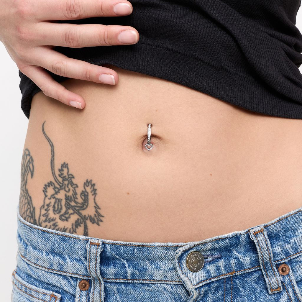 Titanium navel clicker piercing with heart cubic zirconia dangle charm