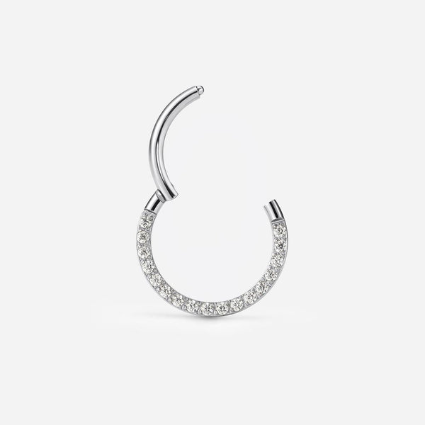 Implant Grade Titanium Hinged Front Facing Cubic Zirconia Segment Ring Piercing