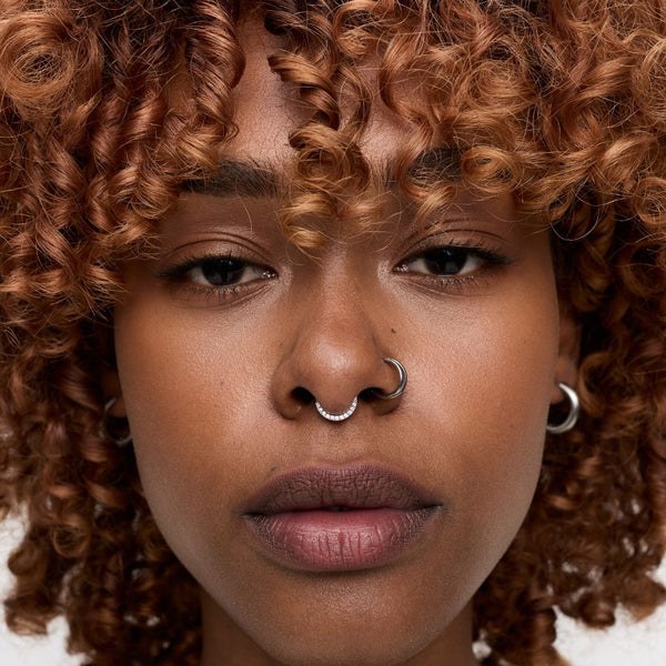 Titanium hinged front-facing segment ring nose piercing
