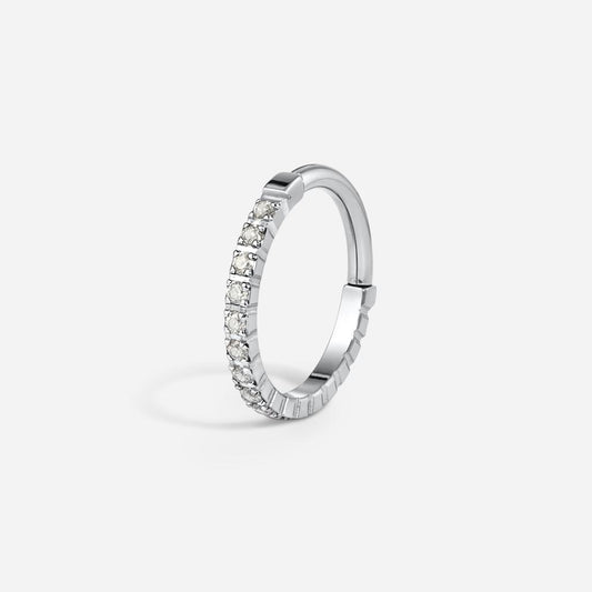 Implant Grade Titanium Hinged Micro Tennis Set Cubic Zirconia Segment Ring Piercing