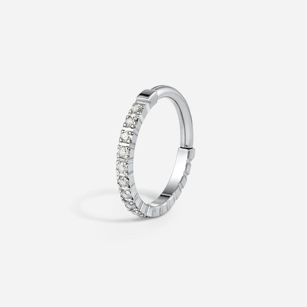Implant Grade Titanium Hinged Micro Tennis Set Cubic Zirconia Segment Ring Piercing