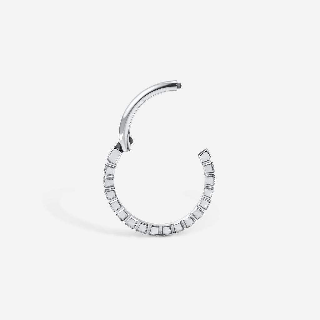 Implant Grade Titanium Hinged Micro Tennis Set Cubic Zirconia Segment Ring Piercing