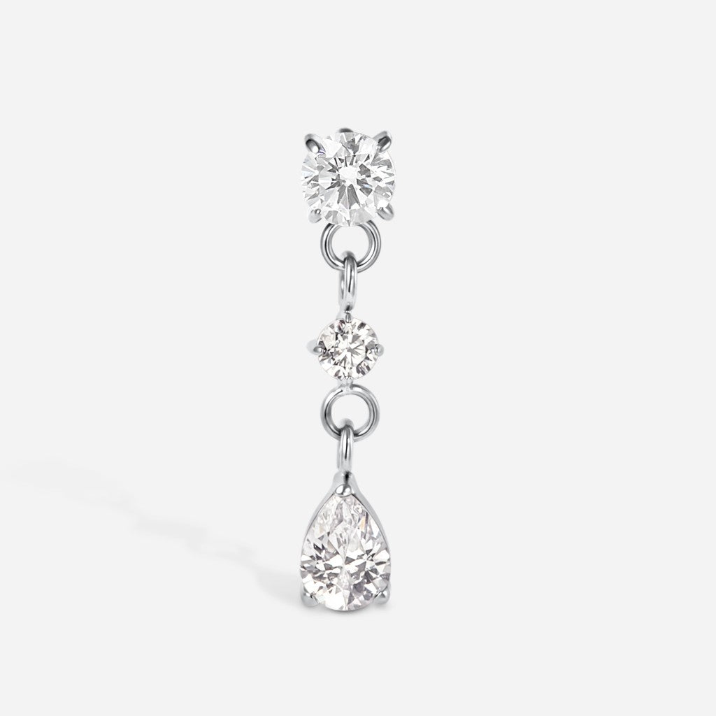 Titanium guided internally threaded top with a round cubic zirconia teardrop dangle.
