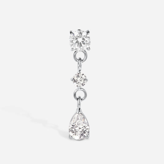Titanium guided internally threaded top with a round cubic zirconia teardrop dangle.
