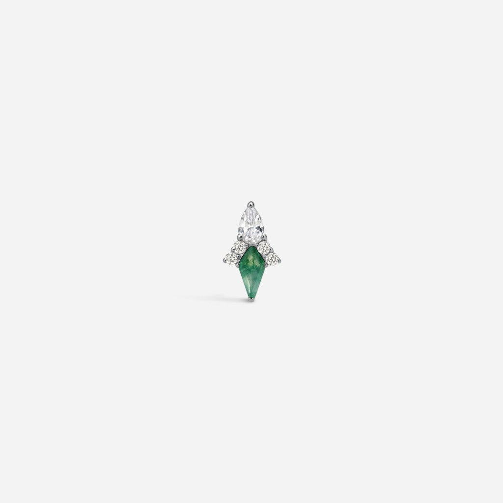 Titanium guided internally threaded top set with a moss agate stone.
