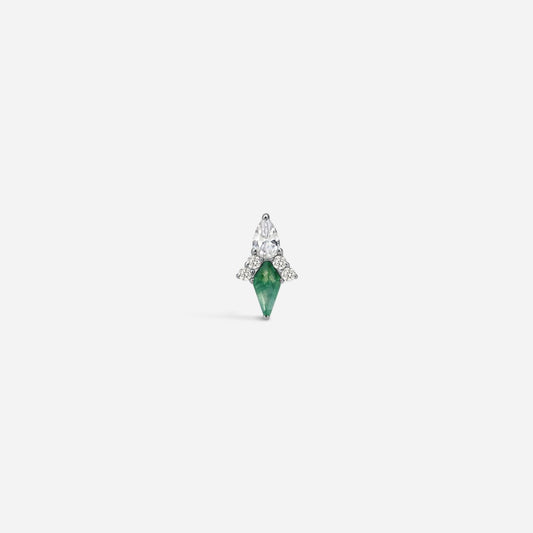 Titanium guided internally threaded top set with a moss agate stone.
