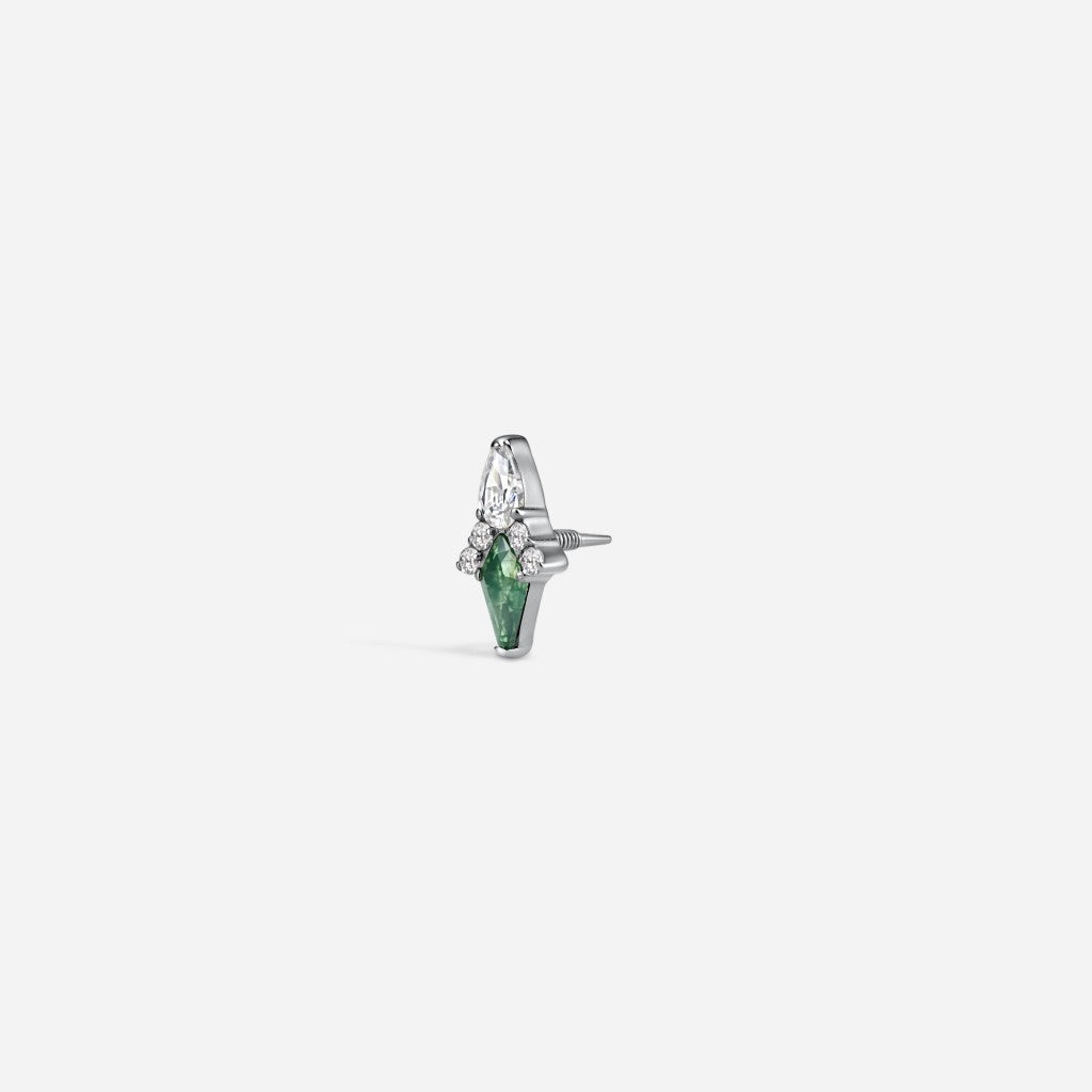 Titanium guided internally threaded top set with a moss agate stone.
