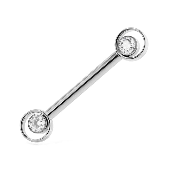 Titanium CZ Double Hoop Nipple Barbell