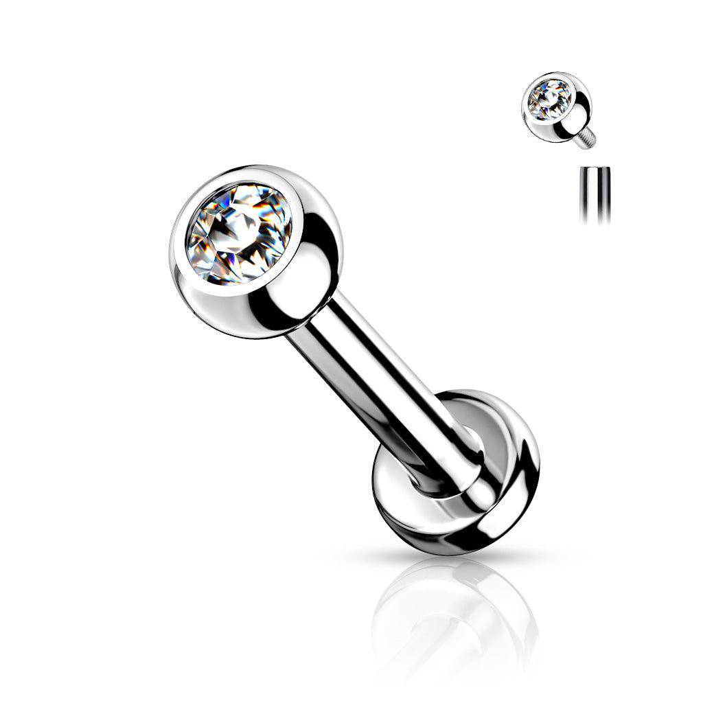 Titanium Internally Threaded Labret with Clear Gem