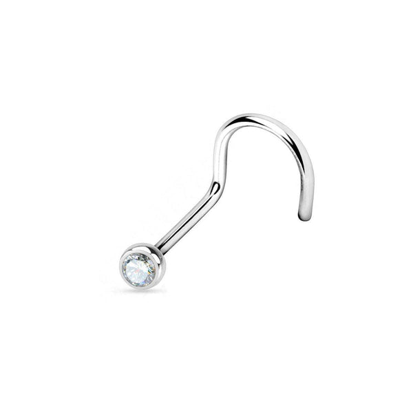Titanium Nose Stud Twist with Deep Set CZ 20G - SkinKandy | Body Jewellery & Piercing