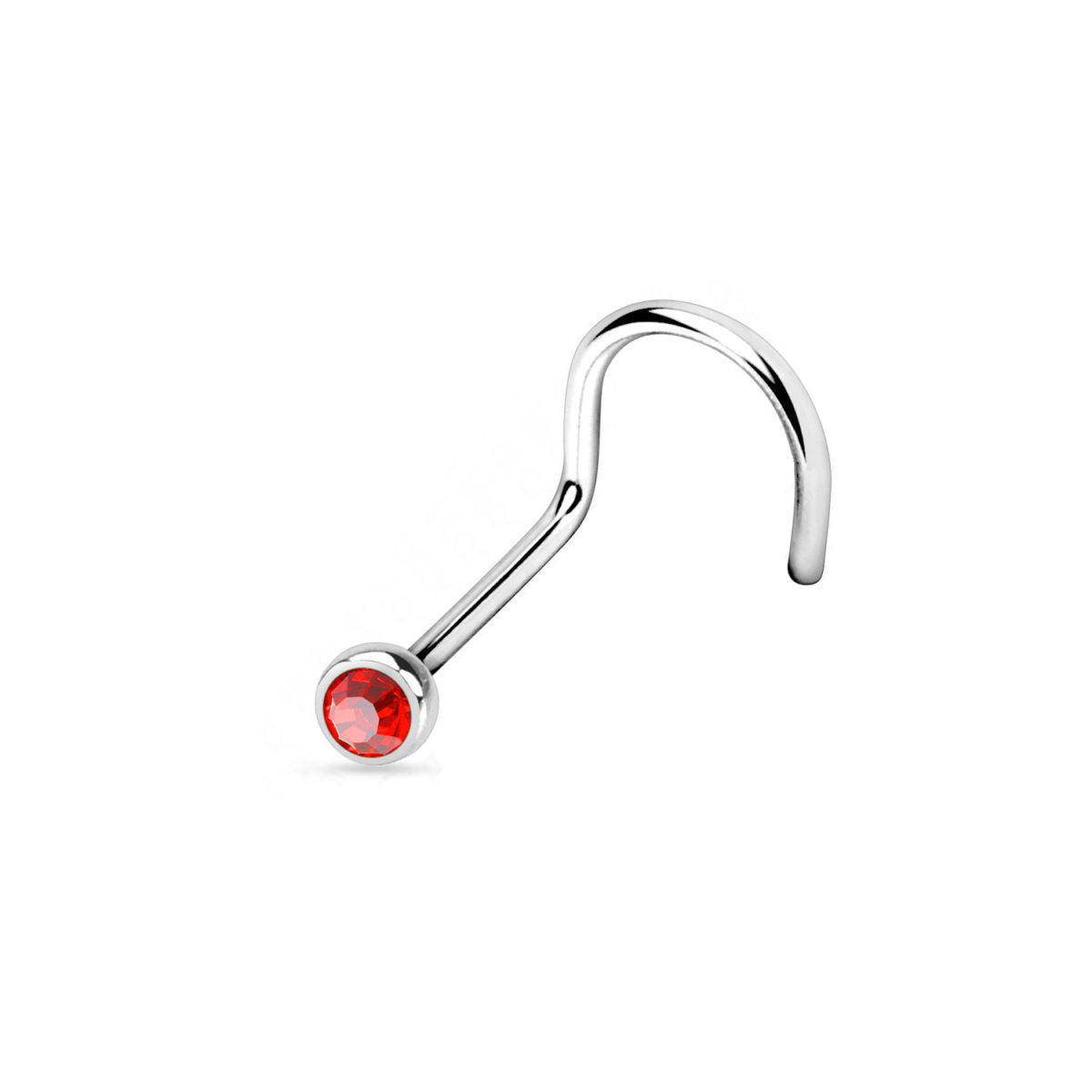 Titanium Nose Stud Twist with Deep Set CZ - Red