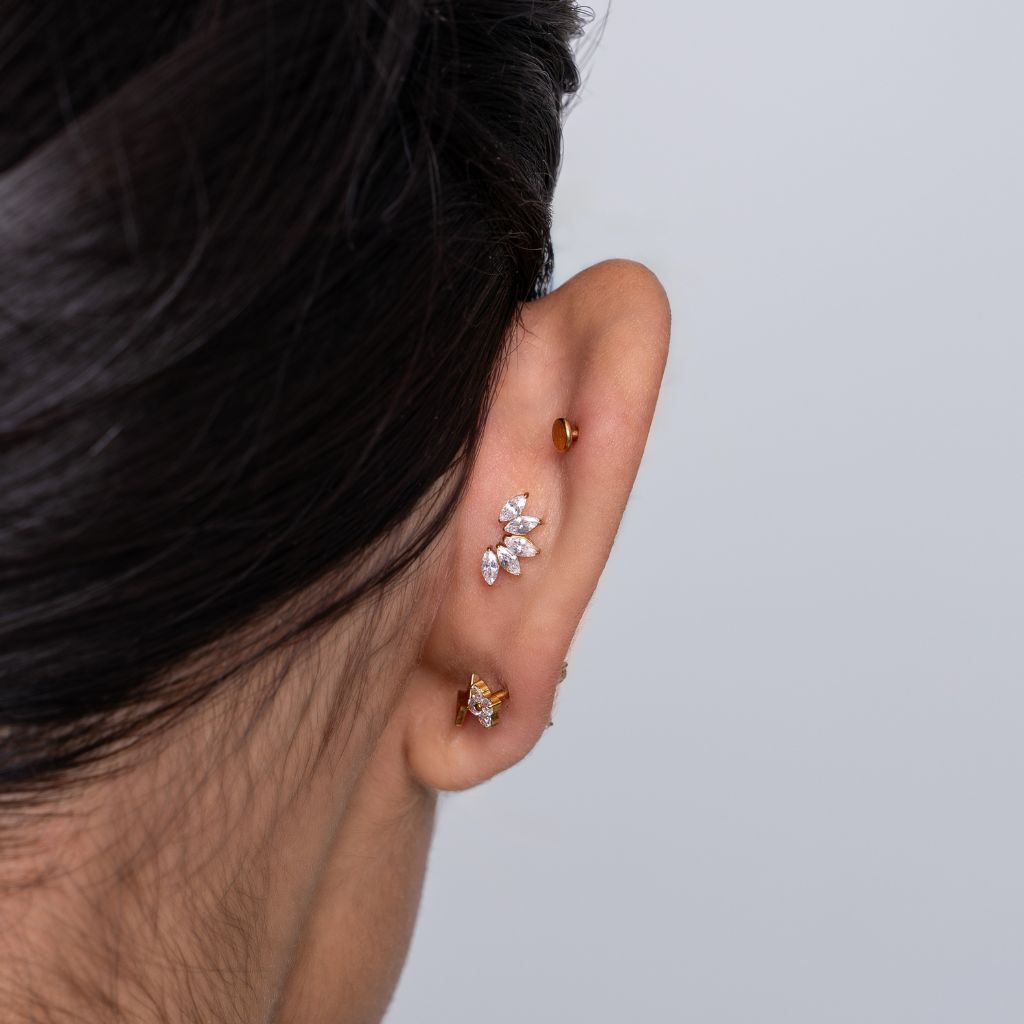 Titanium Internally Threaded 5 Marquise Arc Cubic Zirconia Flashback