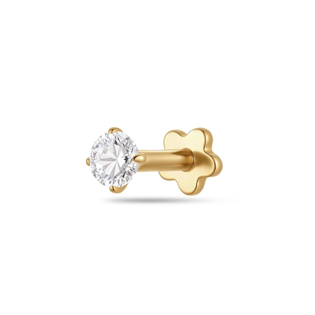 Titanium Threadless Flatback CZ Top with Flower Base