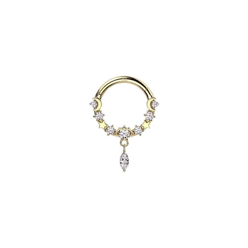 14kt Gold CZ Moon And Star Dangle Segment