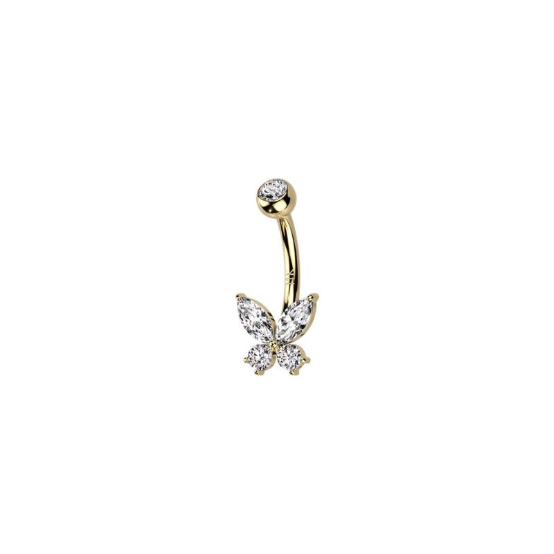 14kt Gold CZ Butterfly Navel