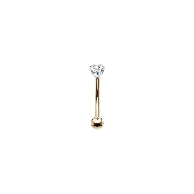 14kt Gold CZ Heart Top Curved Barbell