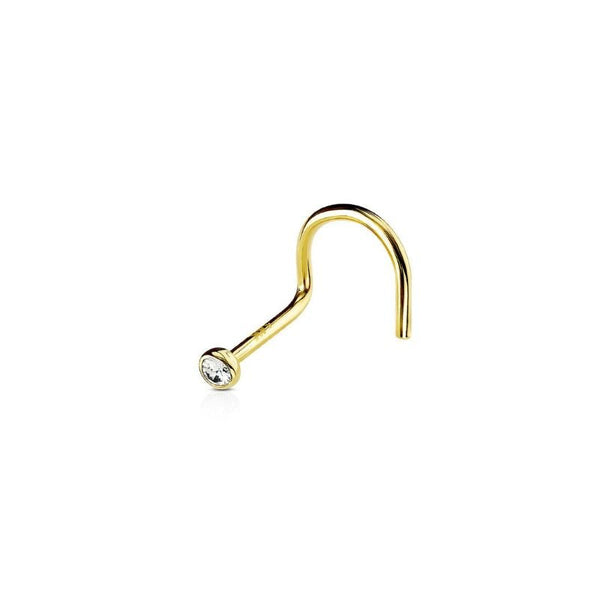 14K Solid Gold Bezel Set Cubic Zirconia Nose Twist Piercing