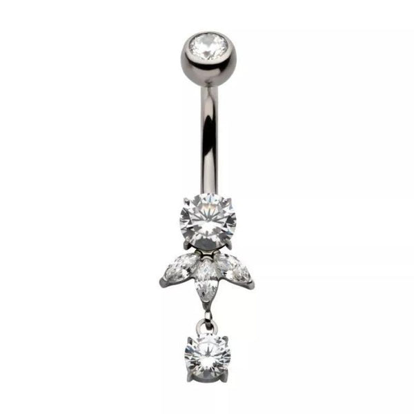 Implant Grade Titanium Cubic Zirconia Triple Marquis Navel Dangle