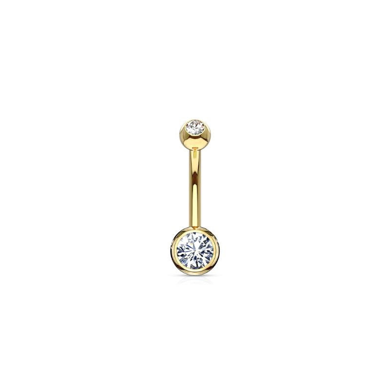 14kt Solid Gold Double Gem Belly Ring