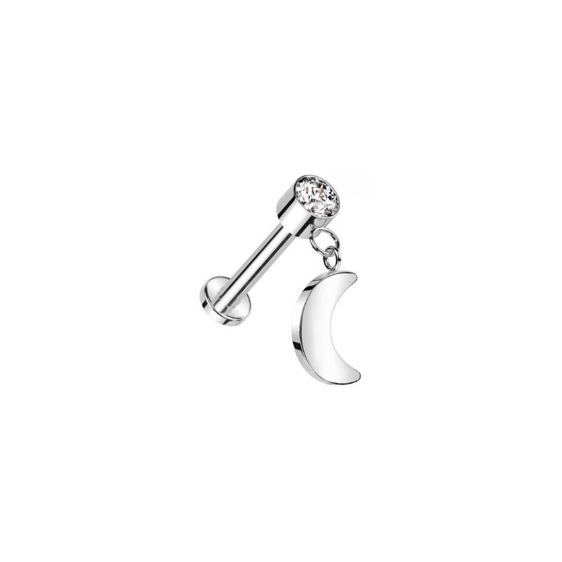 Titanium CZ and Crescent Moon Dangle Labret - SkinKandy | Body Jewellery & Piercing Online Australia
