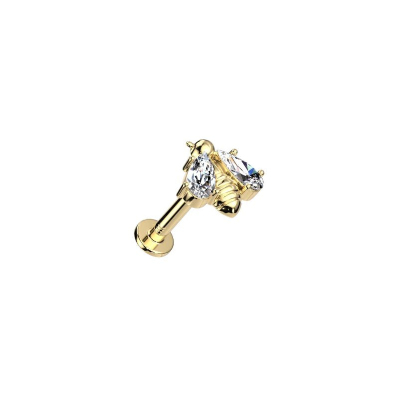 14kt Gold CZ Bumble Bee Flat Back Cartilage