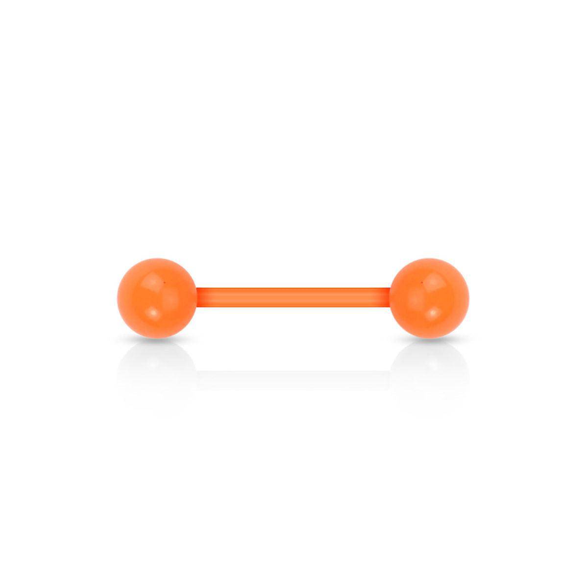 Orange acrylic flexible ball barbell with two round end balls and straight bar